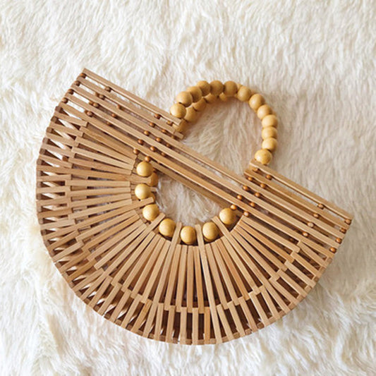 Wooden Bead Portable Woven Bag Semi-circular Clutch Beach Bag Variety Of Rattan Bags