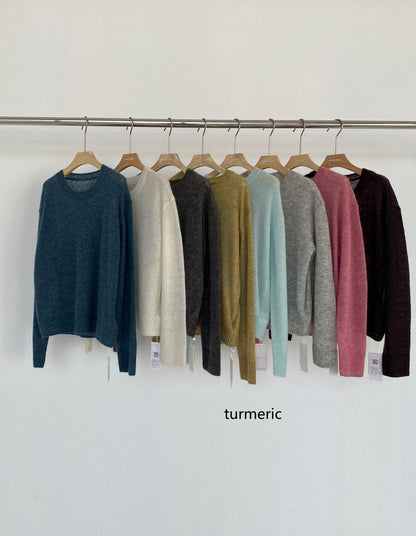 Damen Einfacher Wollpullover Locker Gestrickter Mohair