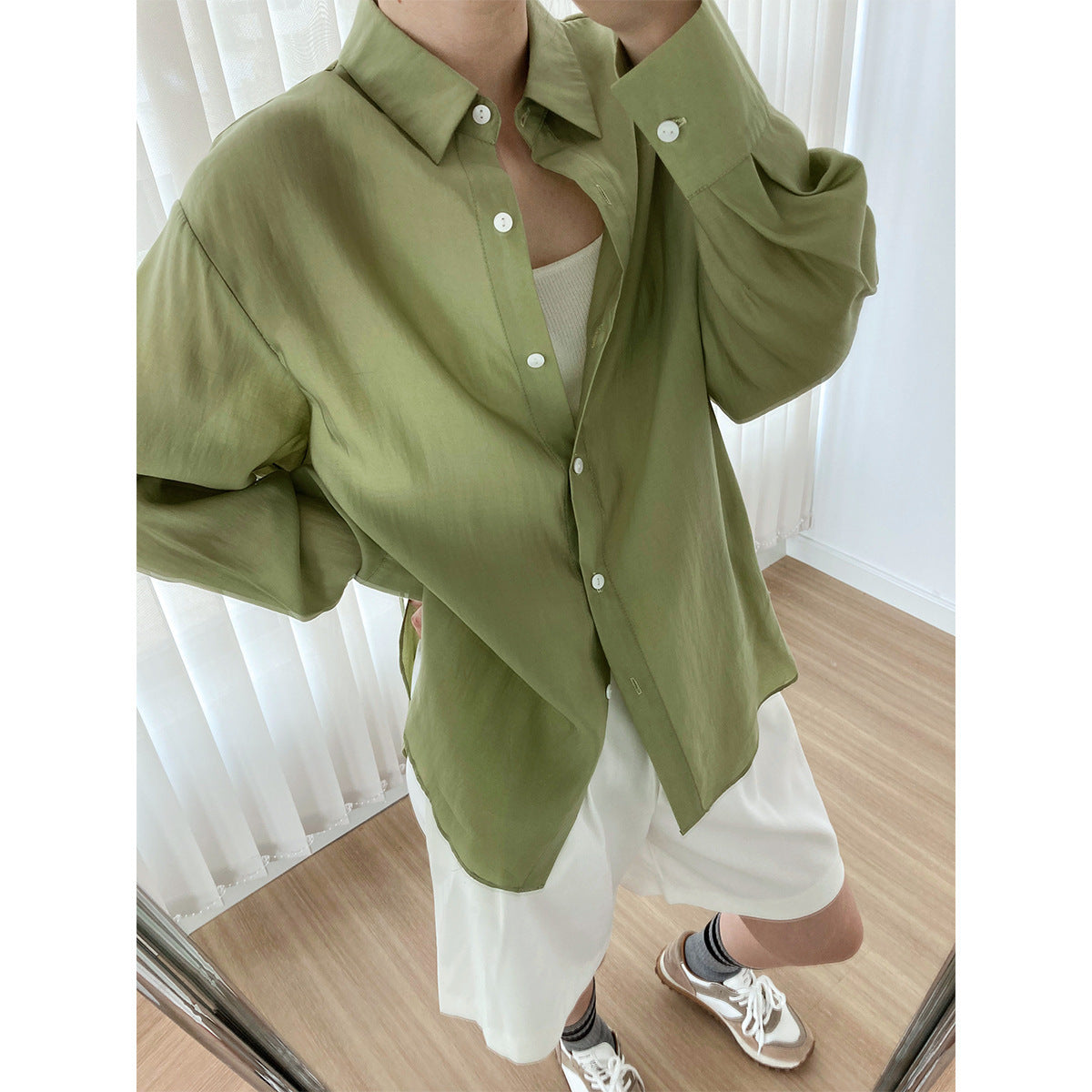 Thin Tencel Shirt With Hem Tie Loose And Lazy Casual Sunscreen Shirt Jacket Women