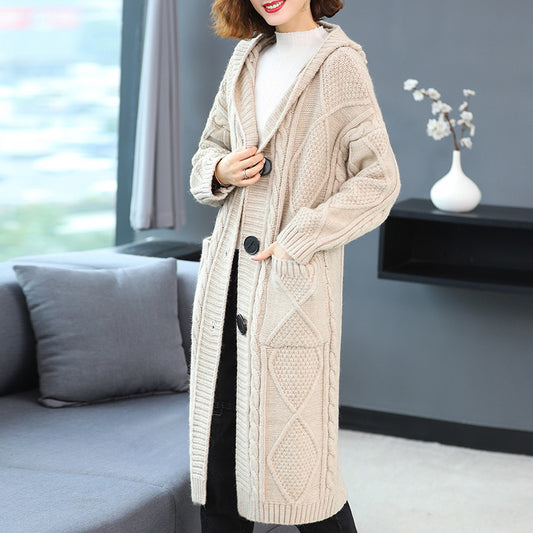 Coat Long Fashion Temperament Coarse Yarn Twist Slim-fit Knitted Cardigan