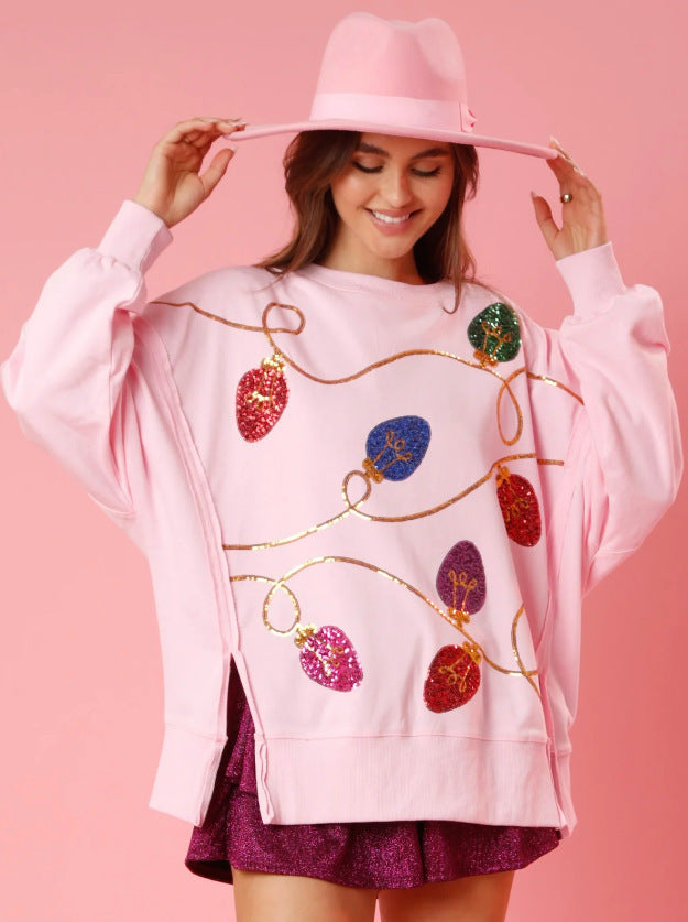 Sudadera con capucha de manga larga con lentejuelas navideñas para mujer, ropa europea y americana