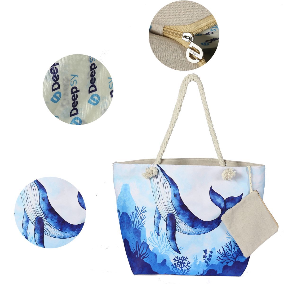 Canvas-Strandtasche für Damen, wasserdicht, große Reise-Strandtaschen mit Reißverschluss, wiederverwendbare Einkaufstaschen