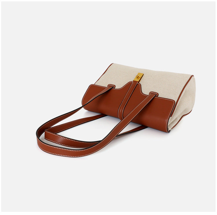 Fashion Leather Shoulder Bag With Canvas Lock