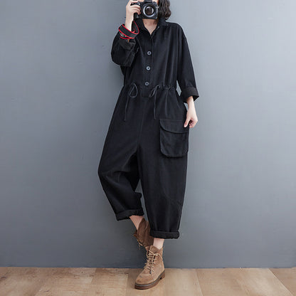 Women's Jumpsuit Retro Art And Versatile Plus Size Loose One-piece Trousers Autumn New Casual Pants