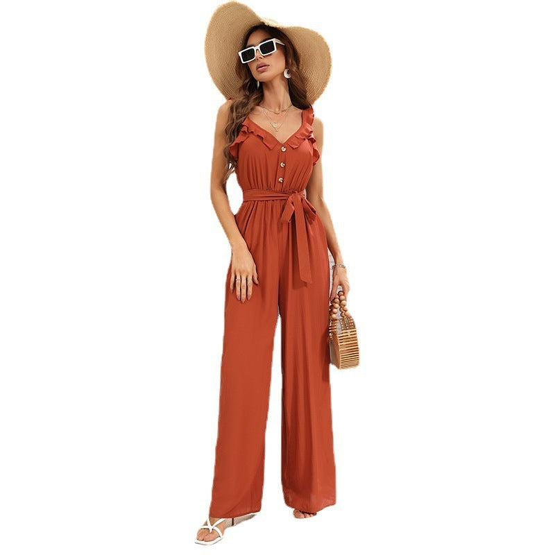 Damen Jumpsuit mit V-Ausschnitt und schmalem Bein in Orange