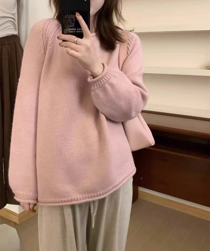 Autumn And Winter Curling Design Solid Color Sweater