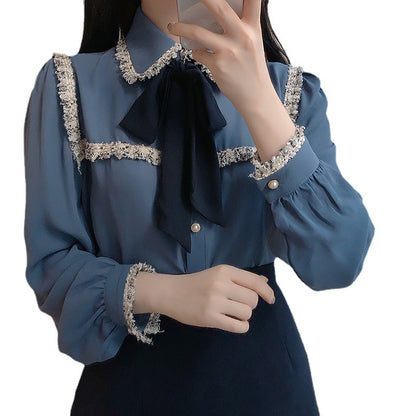 Women's Early Autumn Dress With Bow Tie Blouse