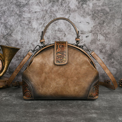 Damen-Klammertasche im Retro-Nationalstil mit dreidimensionaler Prägung und handgeriebener Farbe