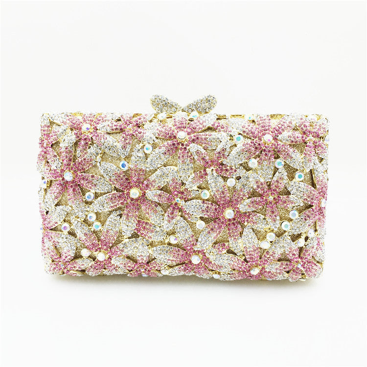 Europäische und amerikanische Boutique-Clutch mit Blumen- und Strasssteinen