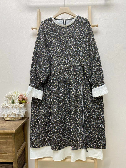 Vestido de mujer suelto, informal, de dos piezas, con estampado floral y manga larga