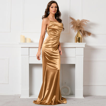 Einfarbiges Sling-Kleid aus Satin für Damen