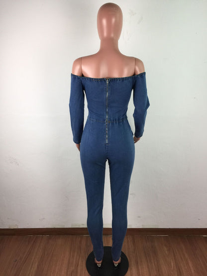 Einteiliger Denim-Overall mit Schultergurten für Damen