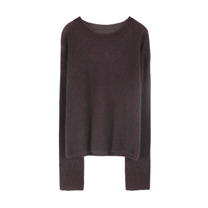 Damen Einfacher Wollpullover Locker Gestrickter Mohair