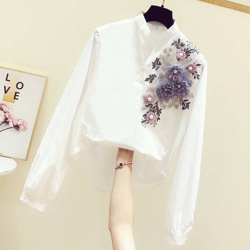 Camisa de manga larga con cuello en V para mujer Camisa blanca informal que combina con todo