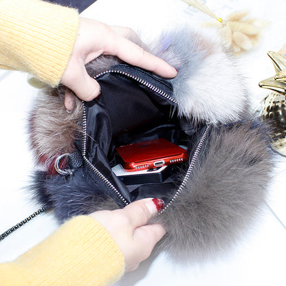 Fox Fur Small Round Bag Shoulder Crossbody