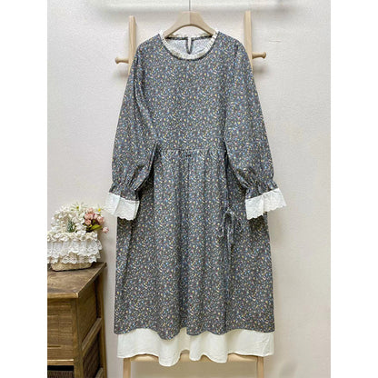 Vestido de mujer suelto, informal, de dos piezas, con estampado floral y manga larga